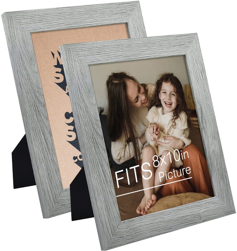 Frametory, 8x10 Photo Frame Grey Distressed Grain Style - Frames for 8 by 10 Picture or Photo - Wide Moulding Design with Real Glass - Wall Display or Tabletop Display (2 Pack) - Image 1